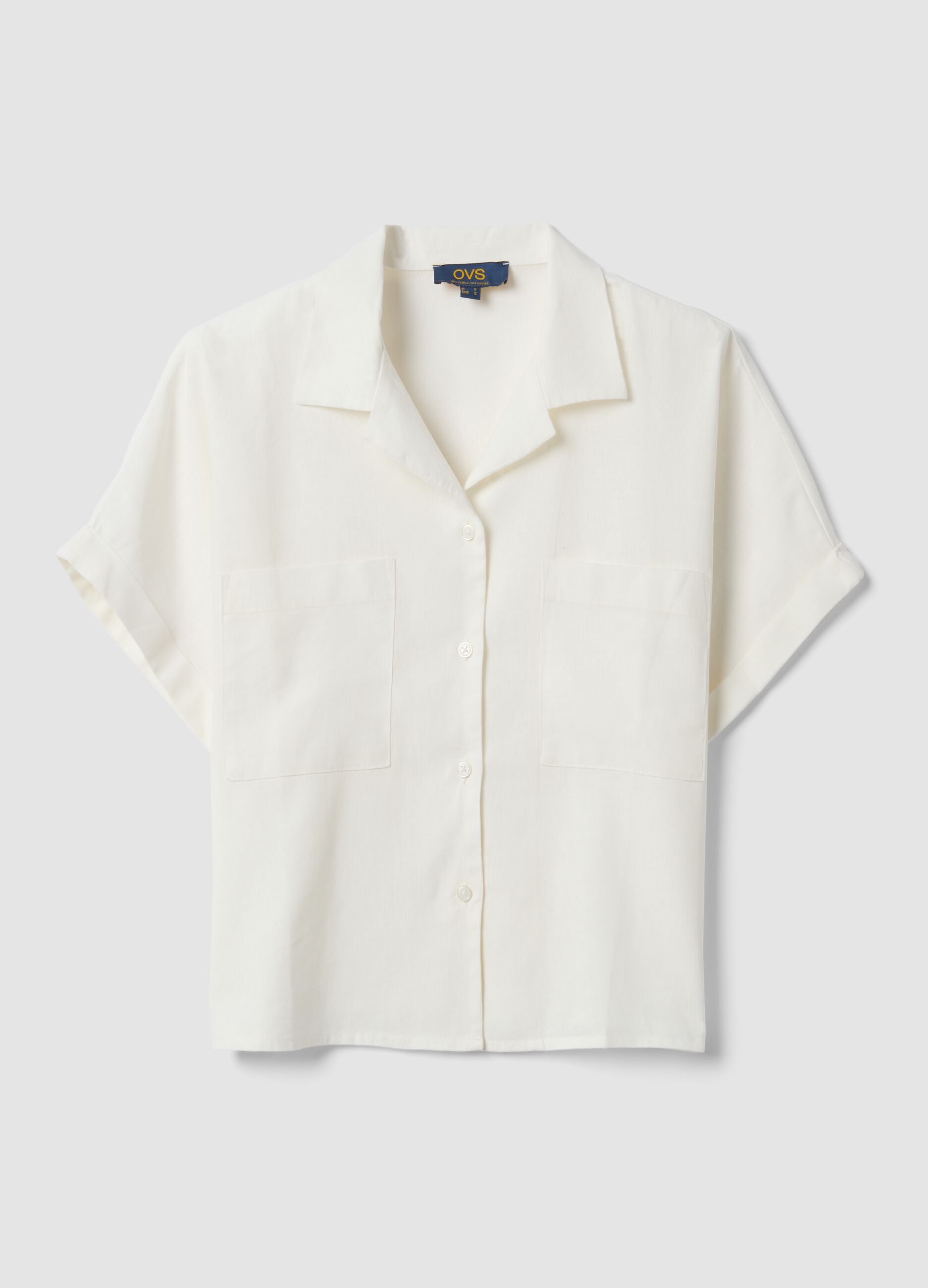 White regular-fit linen and viscose blend shirt