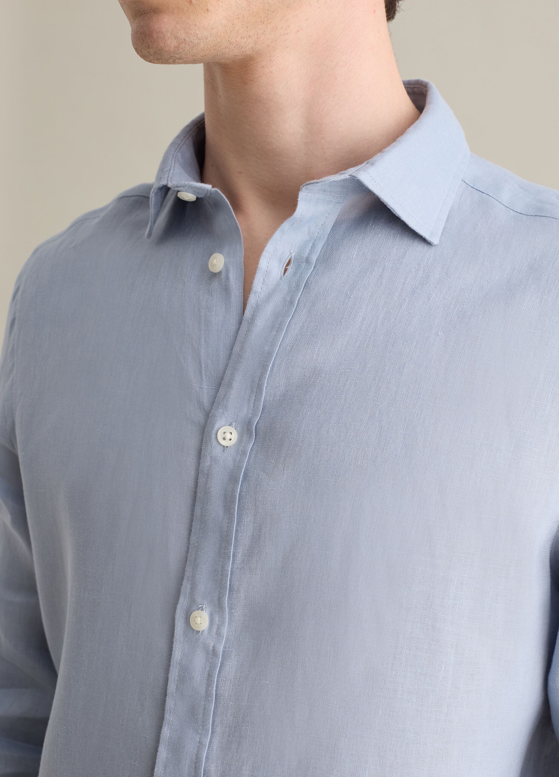 Long Sleeve Light Blue Linen Shirt by Piombo