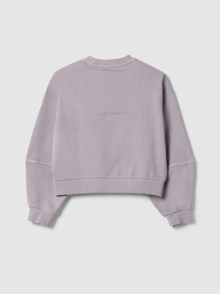 Felpa girocollo in puro cotone viola da ragazza oversize fit_1