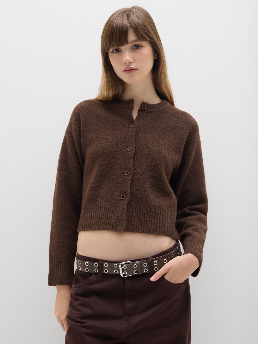 Cardigan marrone in misto fibre_0