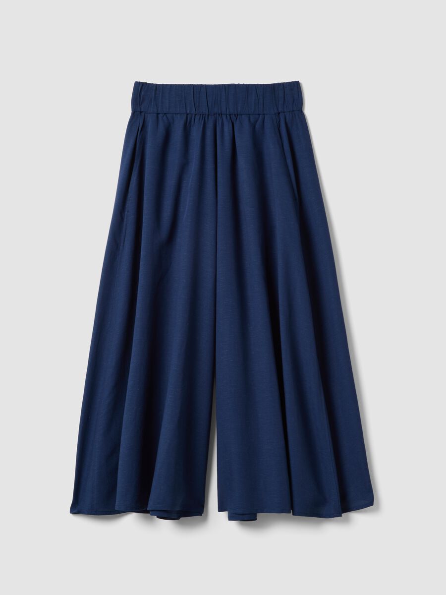 Gonna pantalone blu in misto viscosa e lino_4