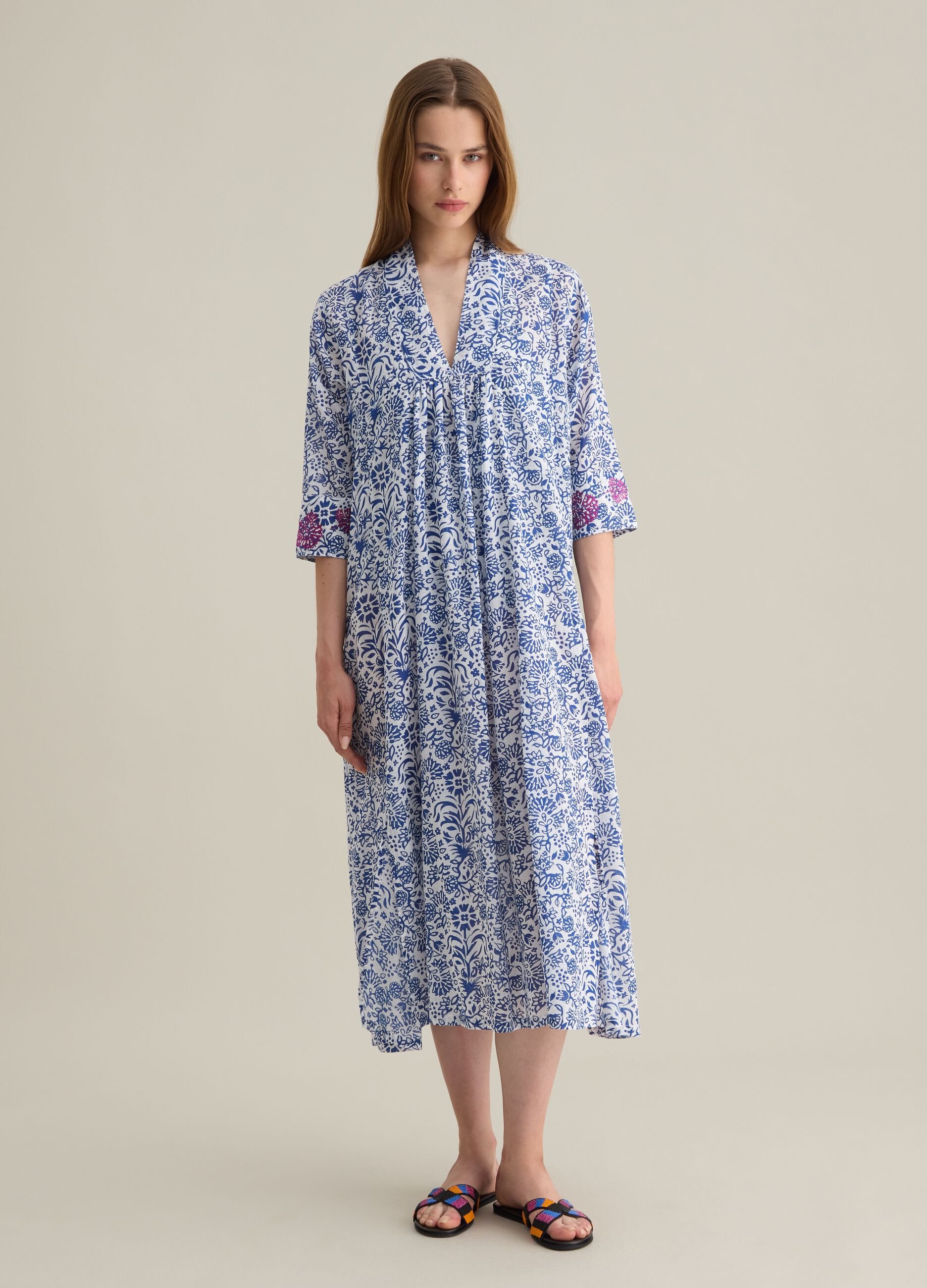Abito lungo da donna in puro cotone multicolor