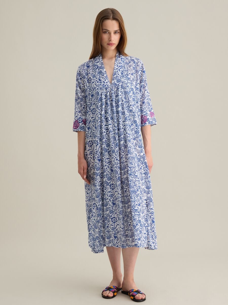 Women's long dress in pure multicolour cotton_0