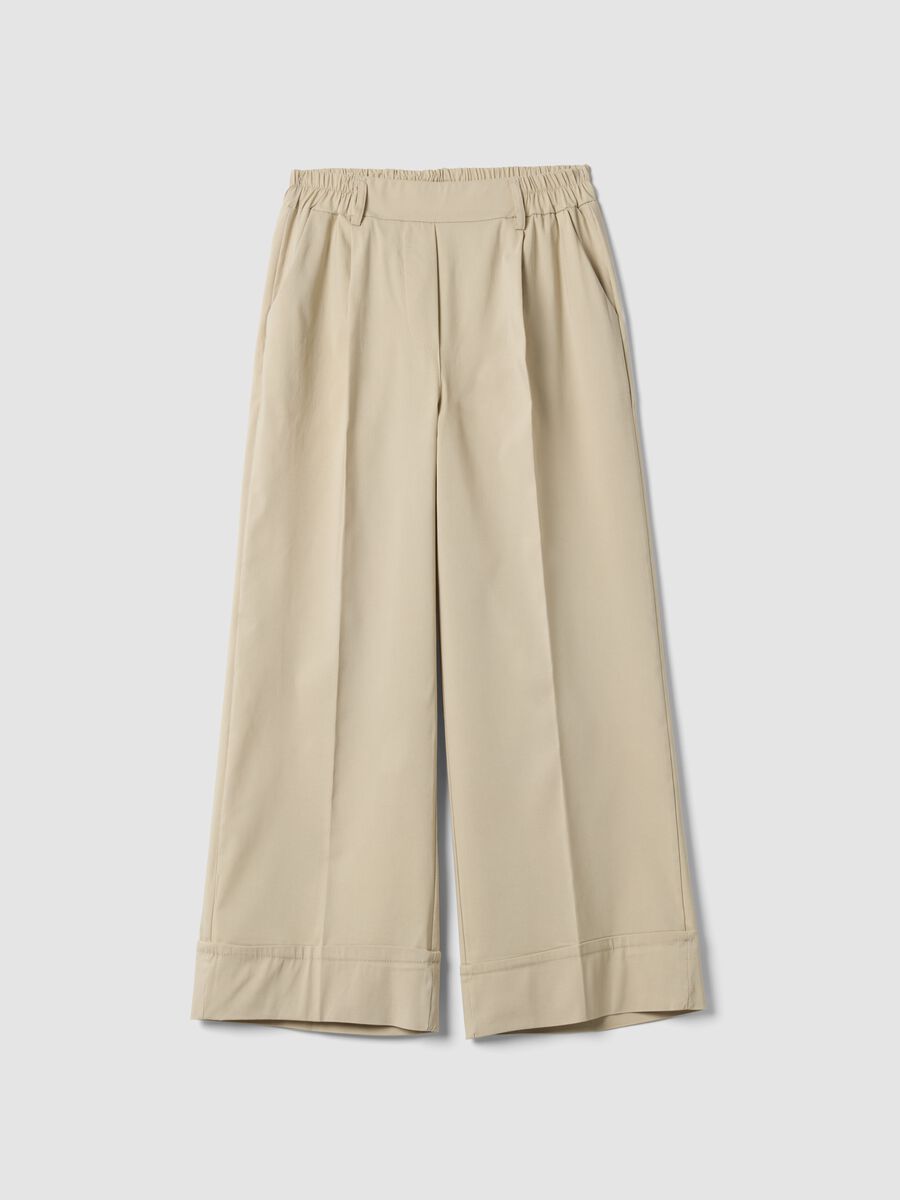 Beige stretch viscose palazzo trousers_0