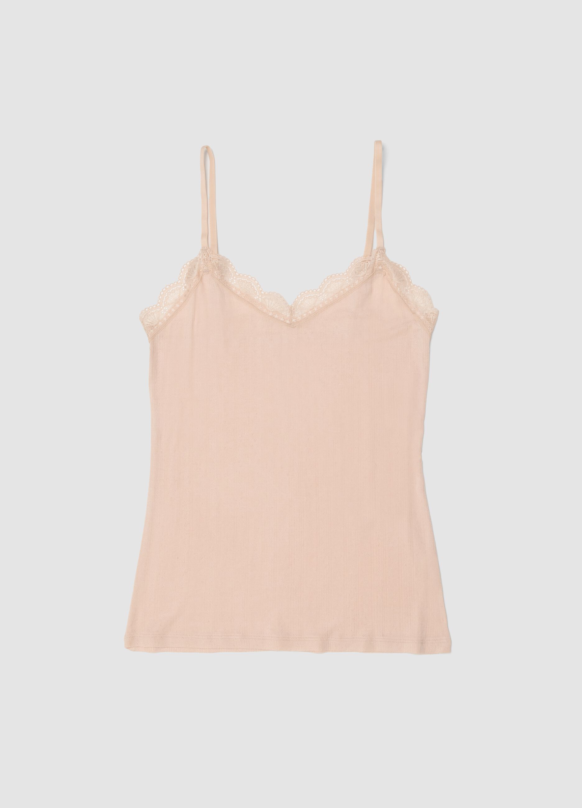 Pink stretch modal vest regular fit with lace
