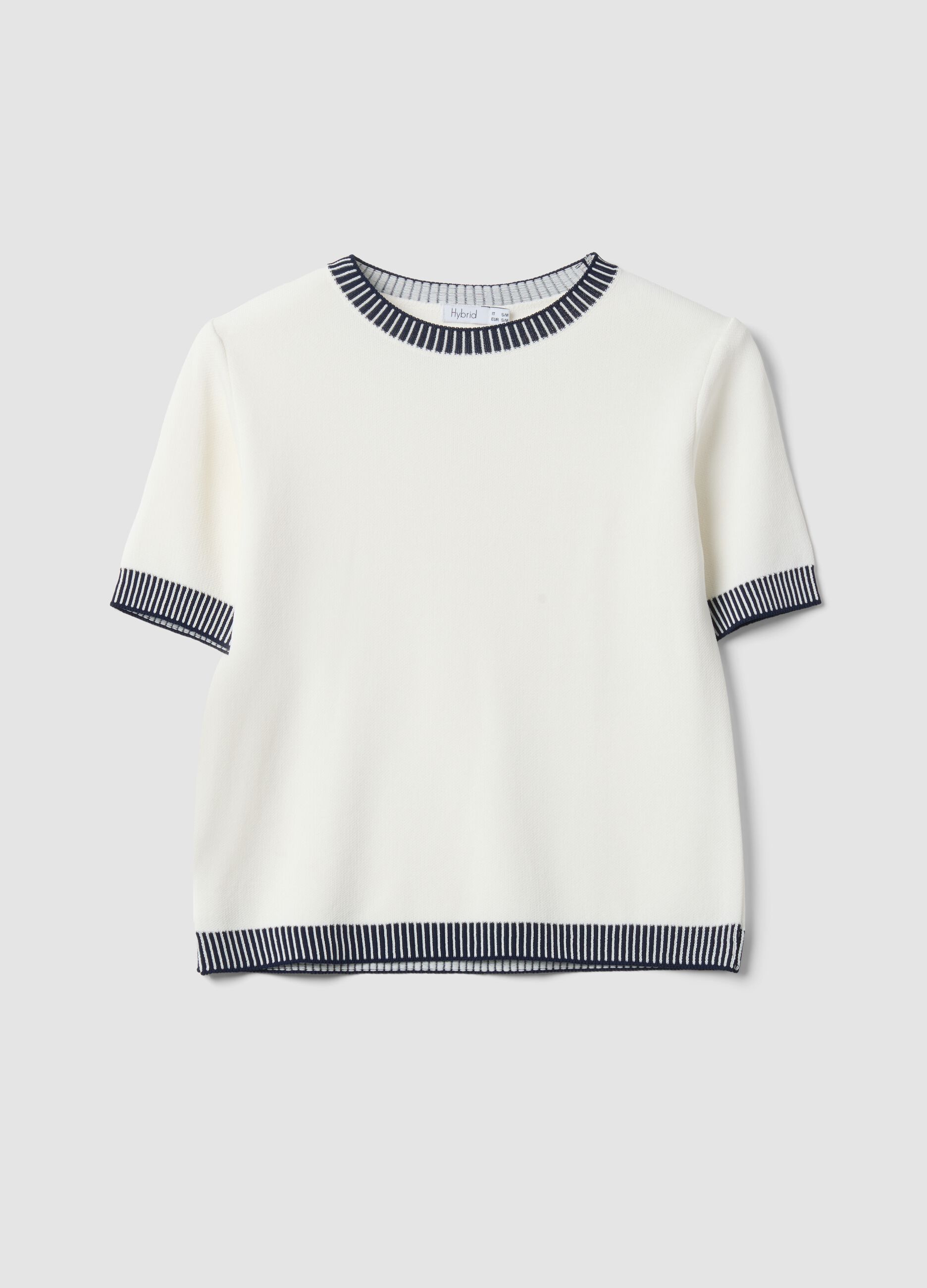 White viscose-blend T-shirt with contrast trims