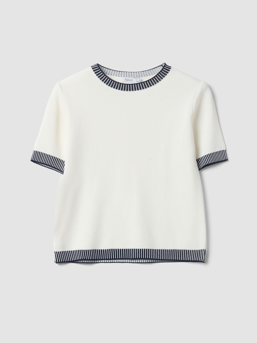 White viscose-blend T-shirt with contrast trims_0