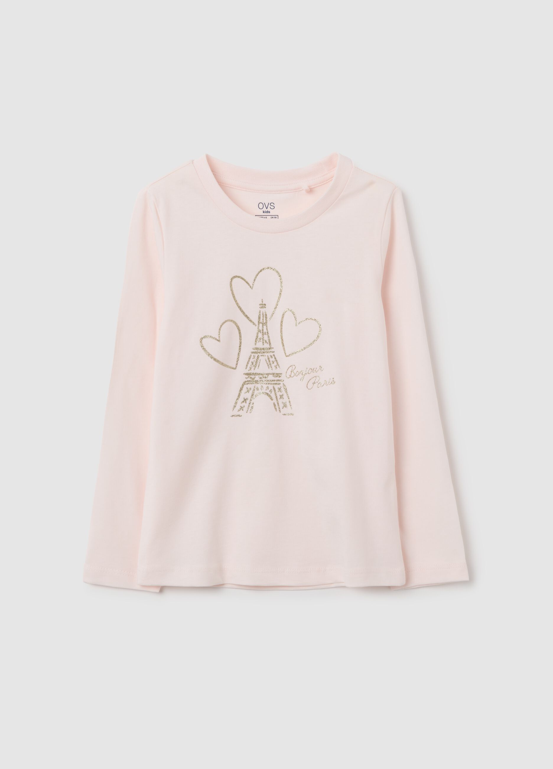 Girls' Pink Pure Cotton T-shirt with Glitter