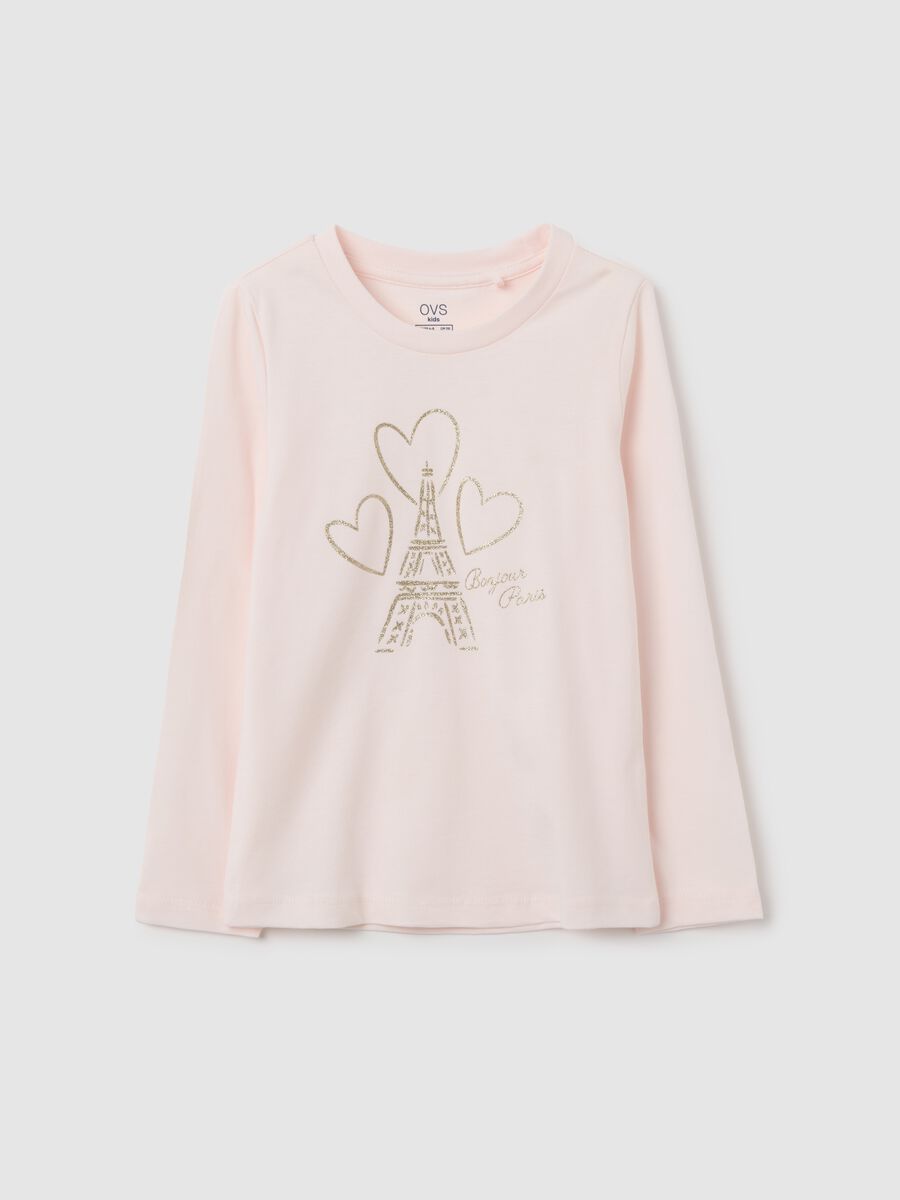 Girls' Pink Pure Cotton T-shirt with Glitter_0