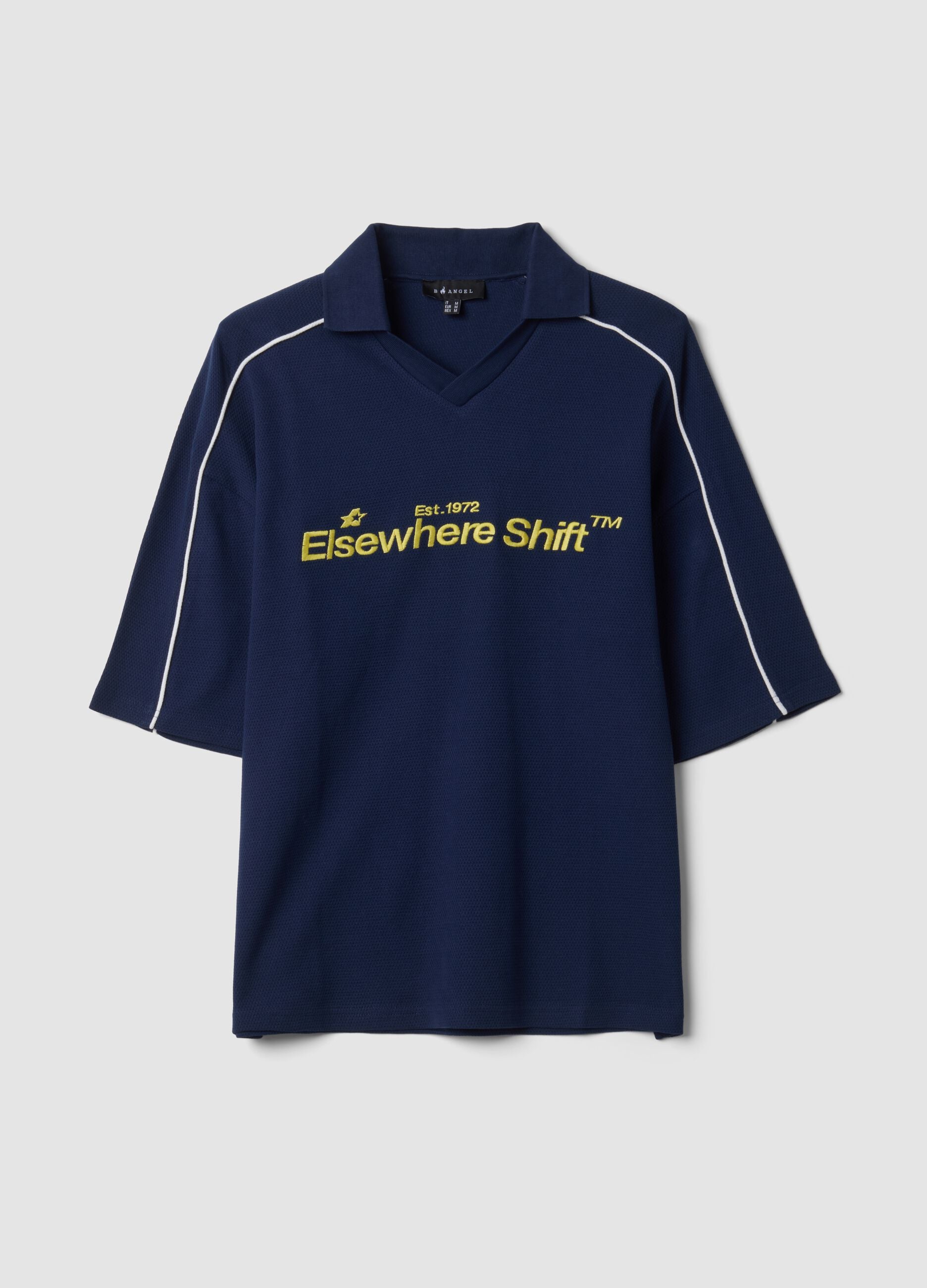 Blue pure cotton polo shirt with print and classic collar