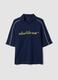 Blue pure cotton polo shirt with print and classic collar_0