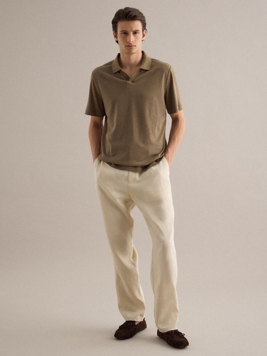 Polo in misto lino e cotone marrone regular fit_2