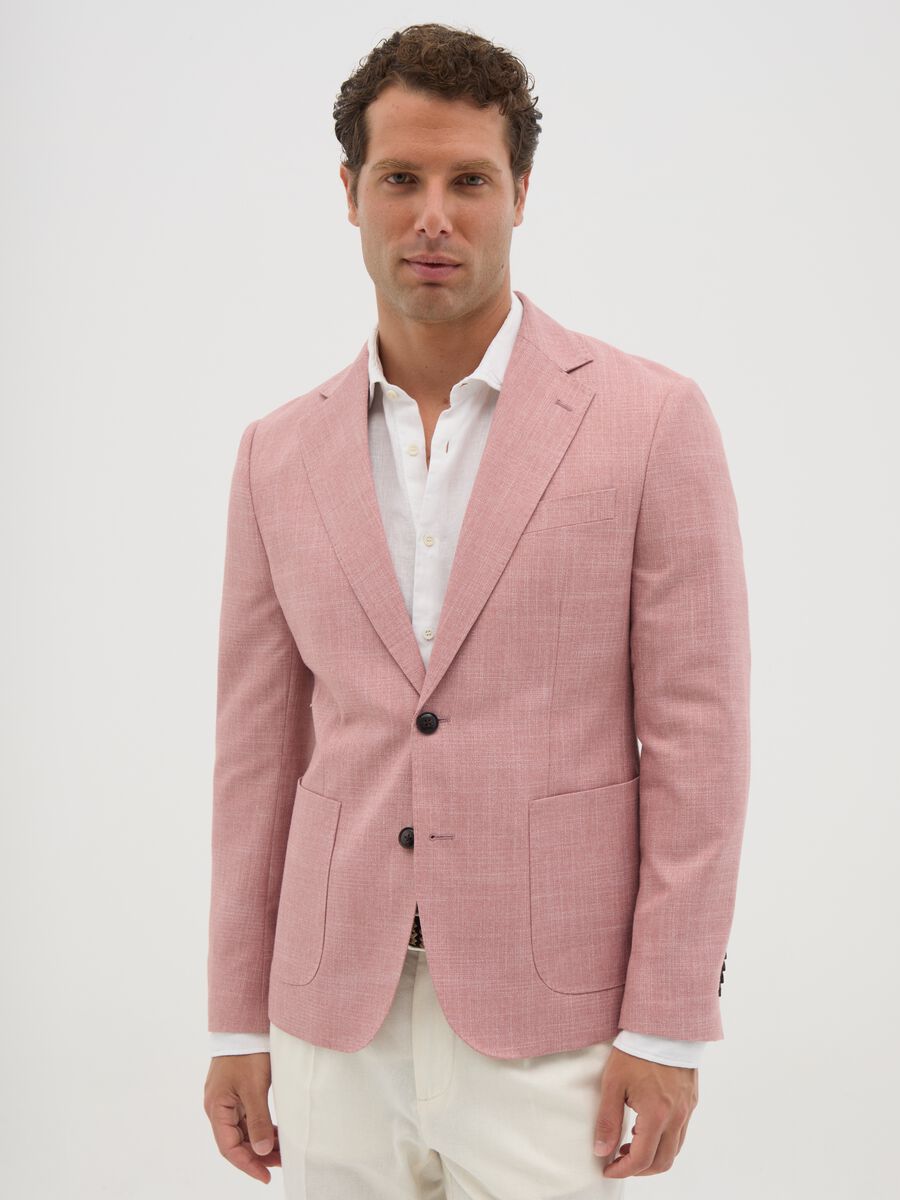 Pink slim-fit single-breasted blazer_0