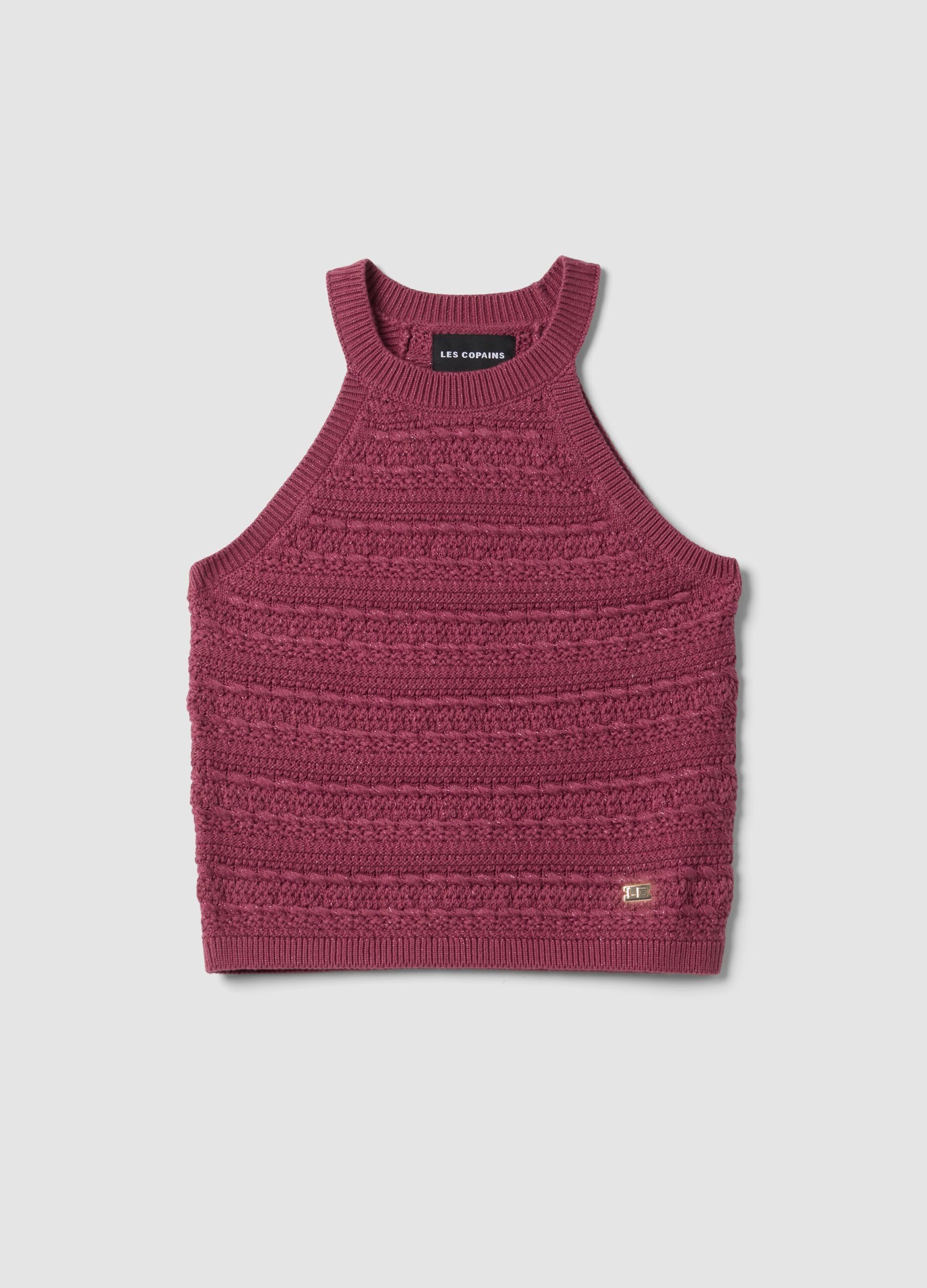 Purple knitted cotton-blend tank top