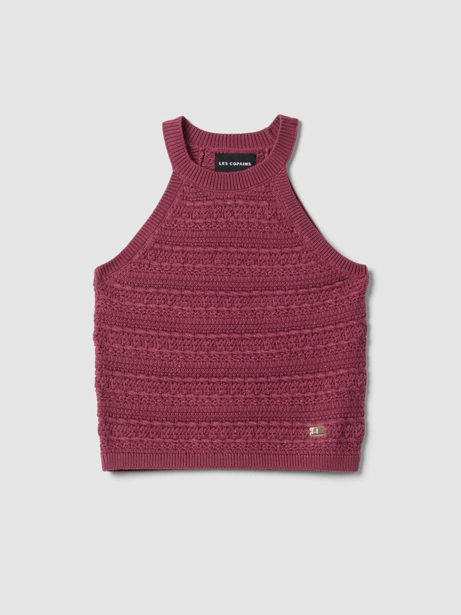 Purple knitted cotton-blend tank top_4