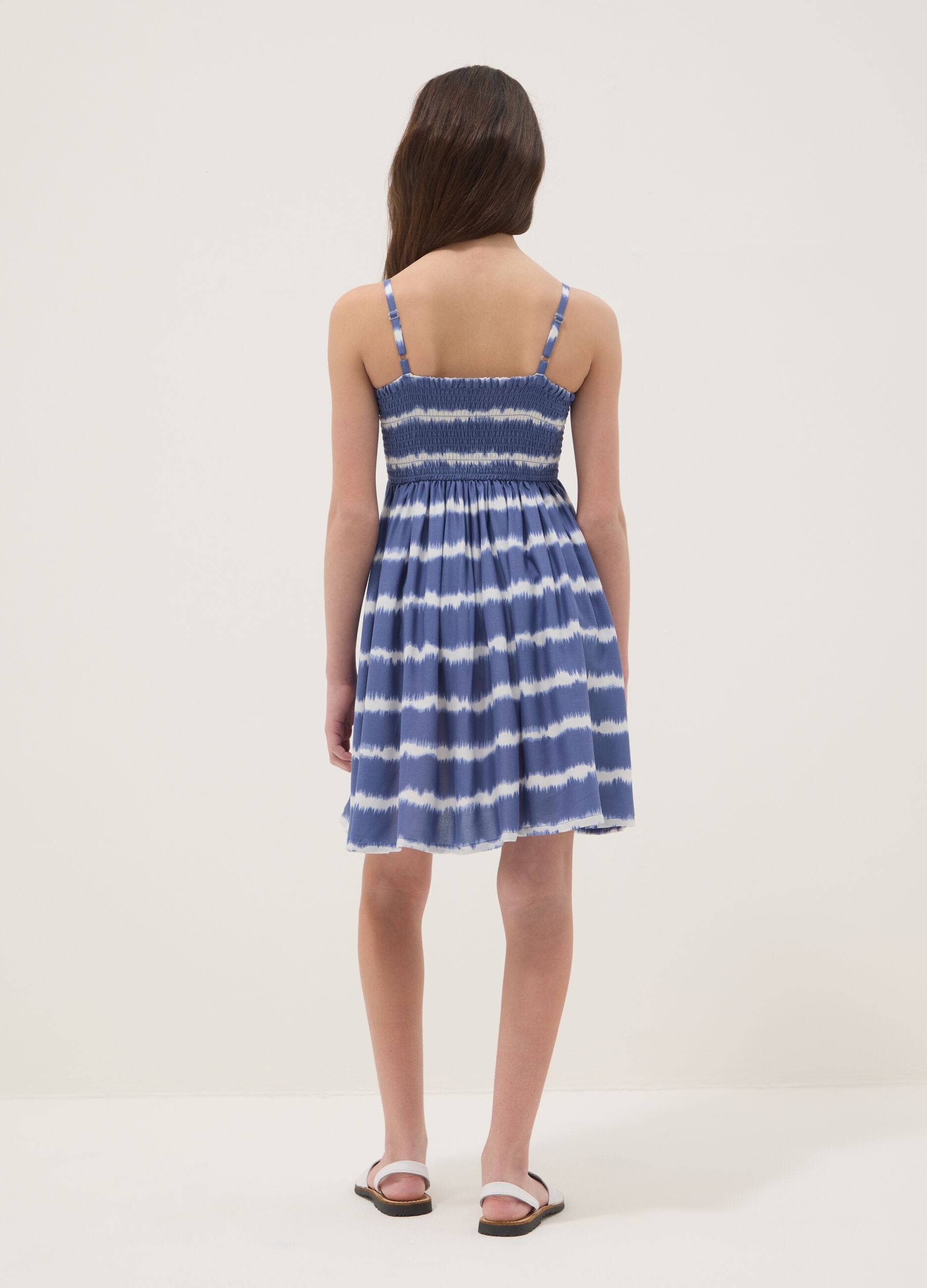 Girls&rsquo; blue striped pure viscose wide-fit dress with spaghetti straps