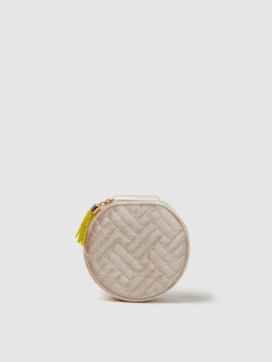 Round jewellery box in quilted velvet_0