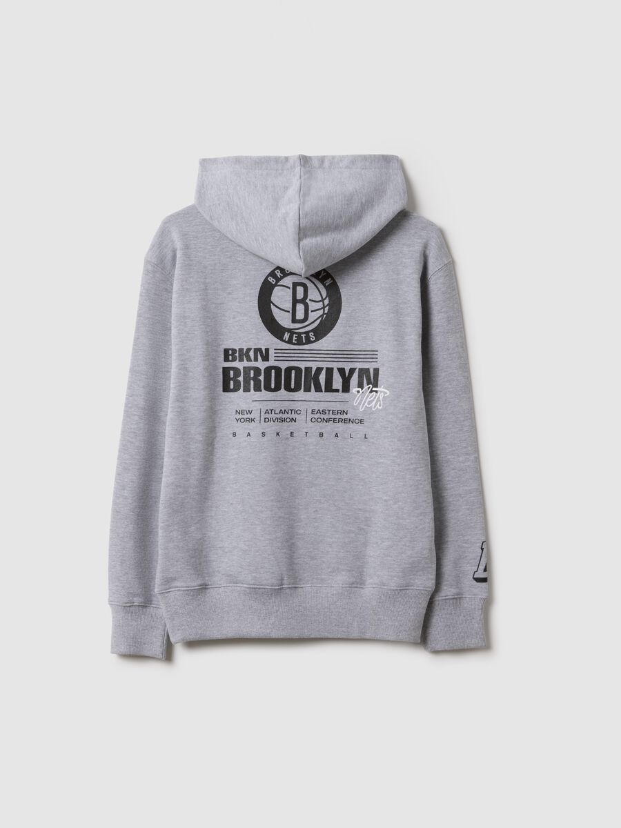 Grey pure cotton children's sweatshirt, regular fit, with Brooklyn Nets logo_1