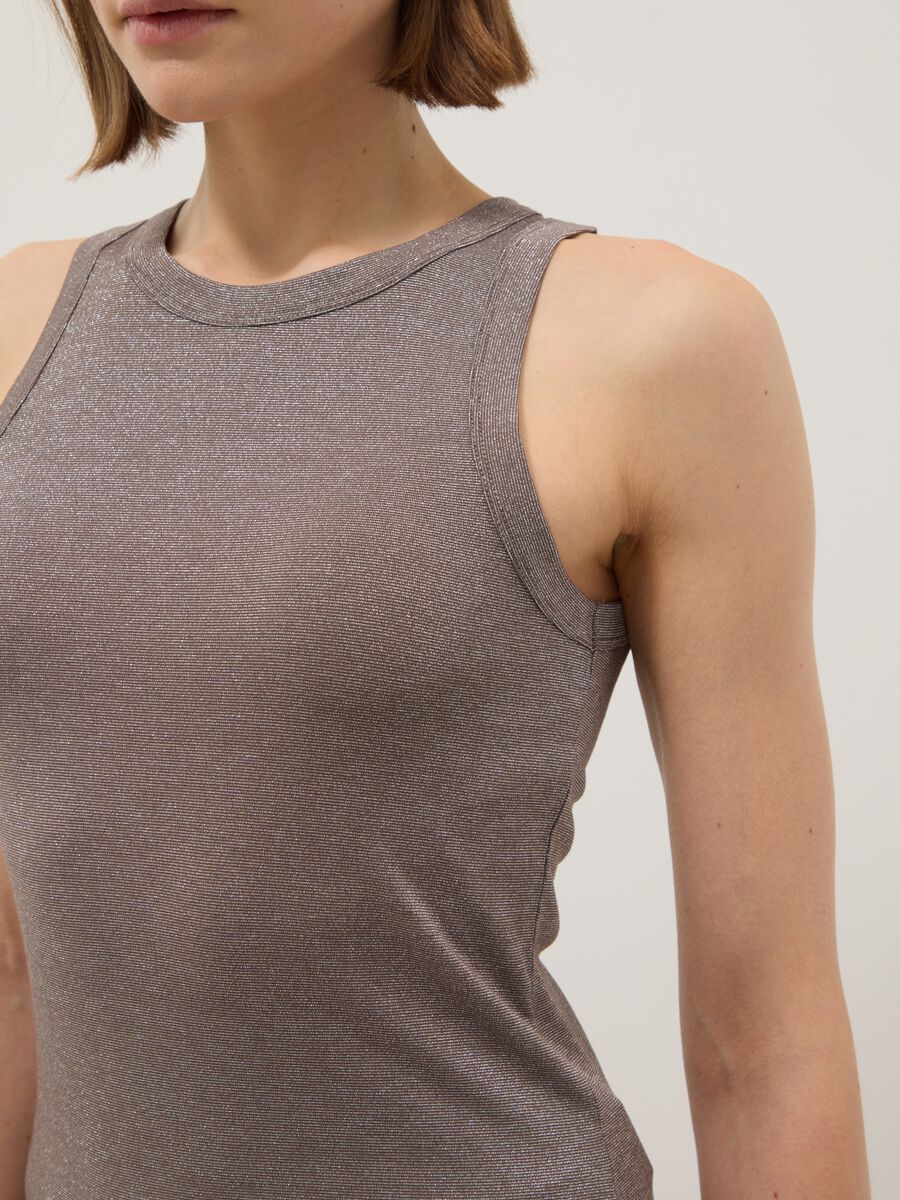 Grey sparkly regular fit top with thin straps_3