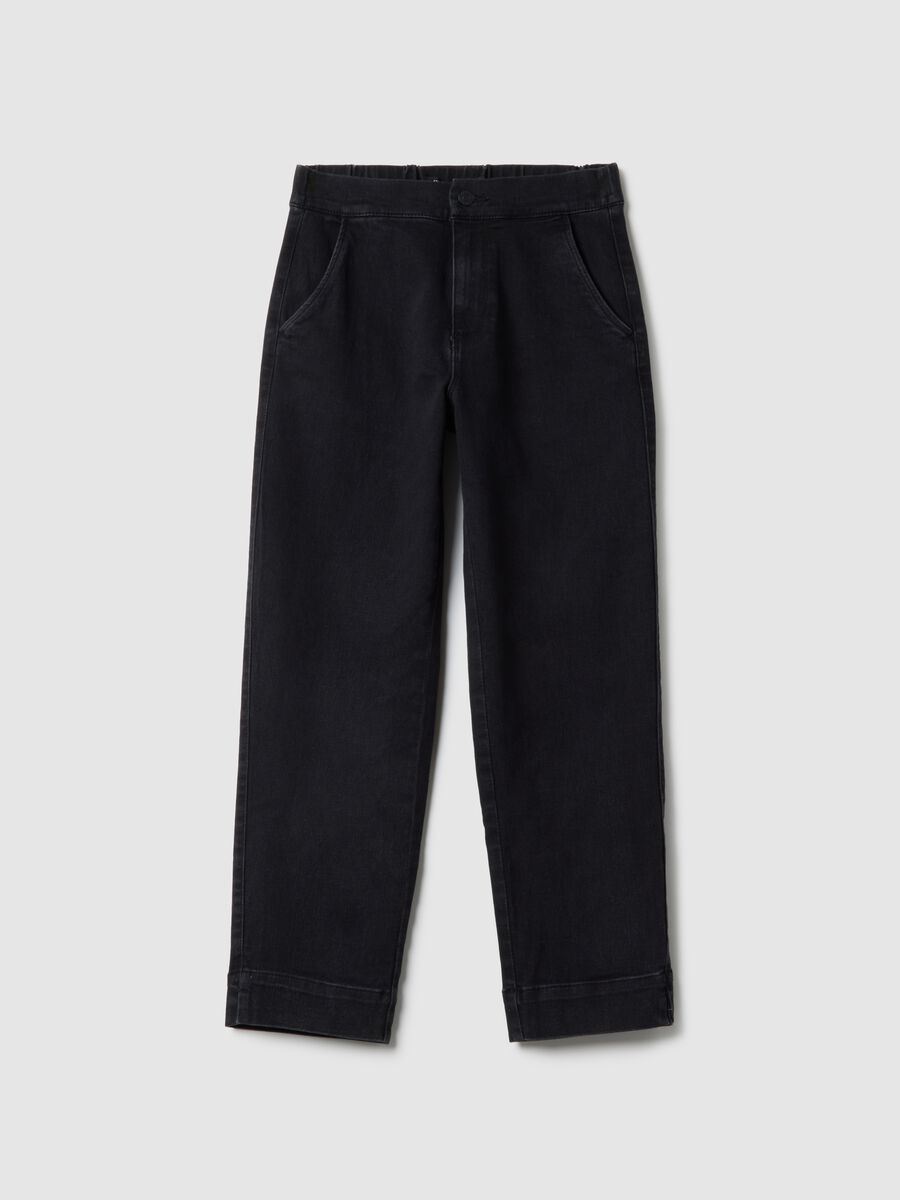 Black Cotton Blend Slim Fit Chino Trousers_4