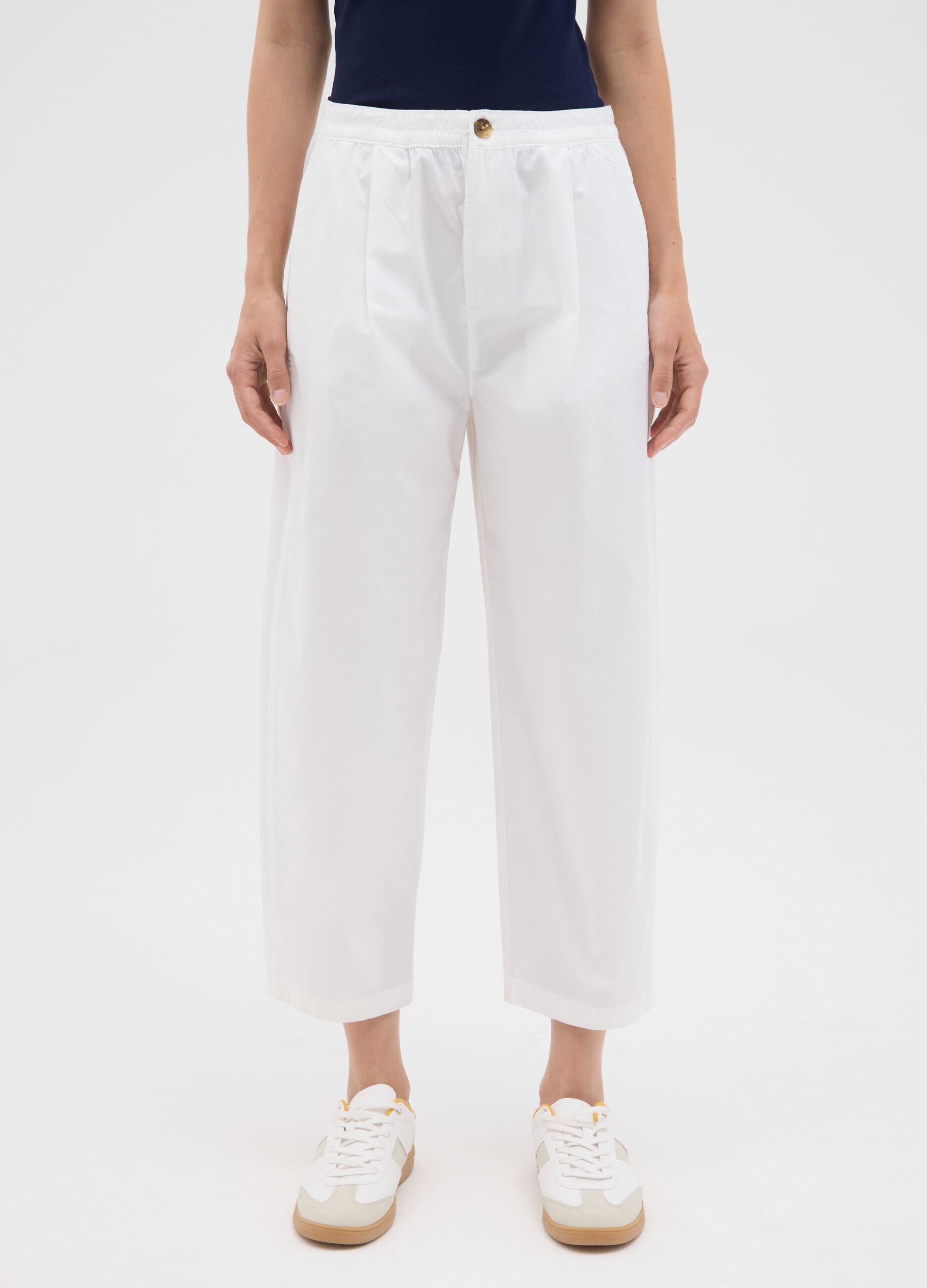 Women's white stretch cotton trousers regular fit