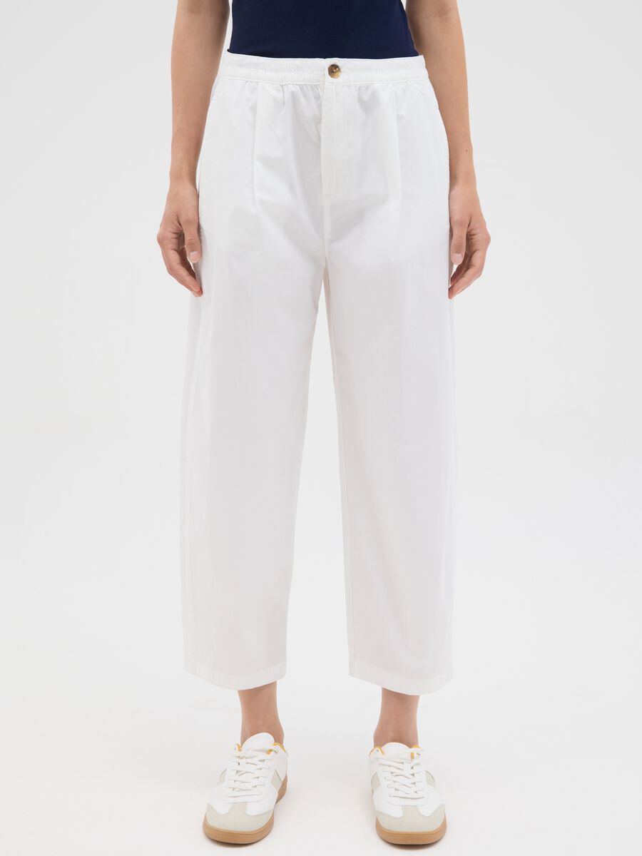 Women's white stretch cotton trousers regular fit_1