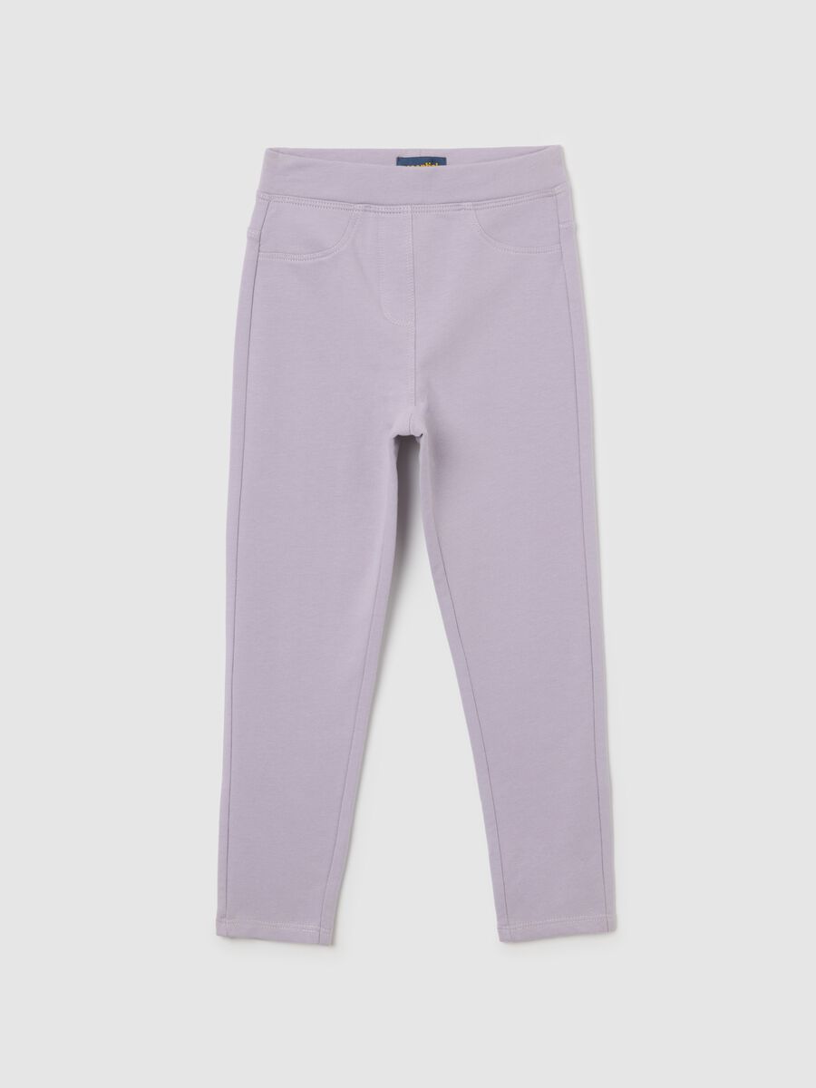 Pantaloni da bambina in misto cotone elasticizzato viola slim fit_0