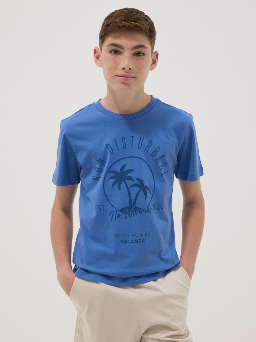 T-shirt blu a maniche corte in puro cotone organico_0