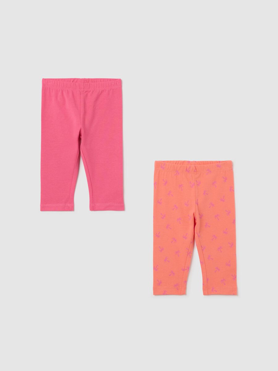 Two-pack pink and orange three-quarter leggings with print_1