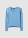 Pullover azzurro in puro cotone regular fit con lavorazione a treccia_0