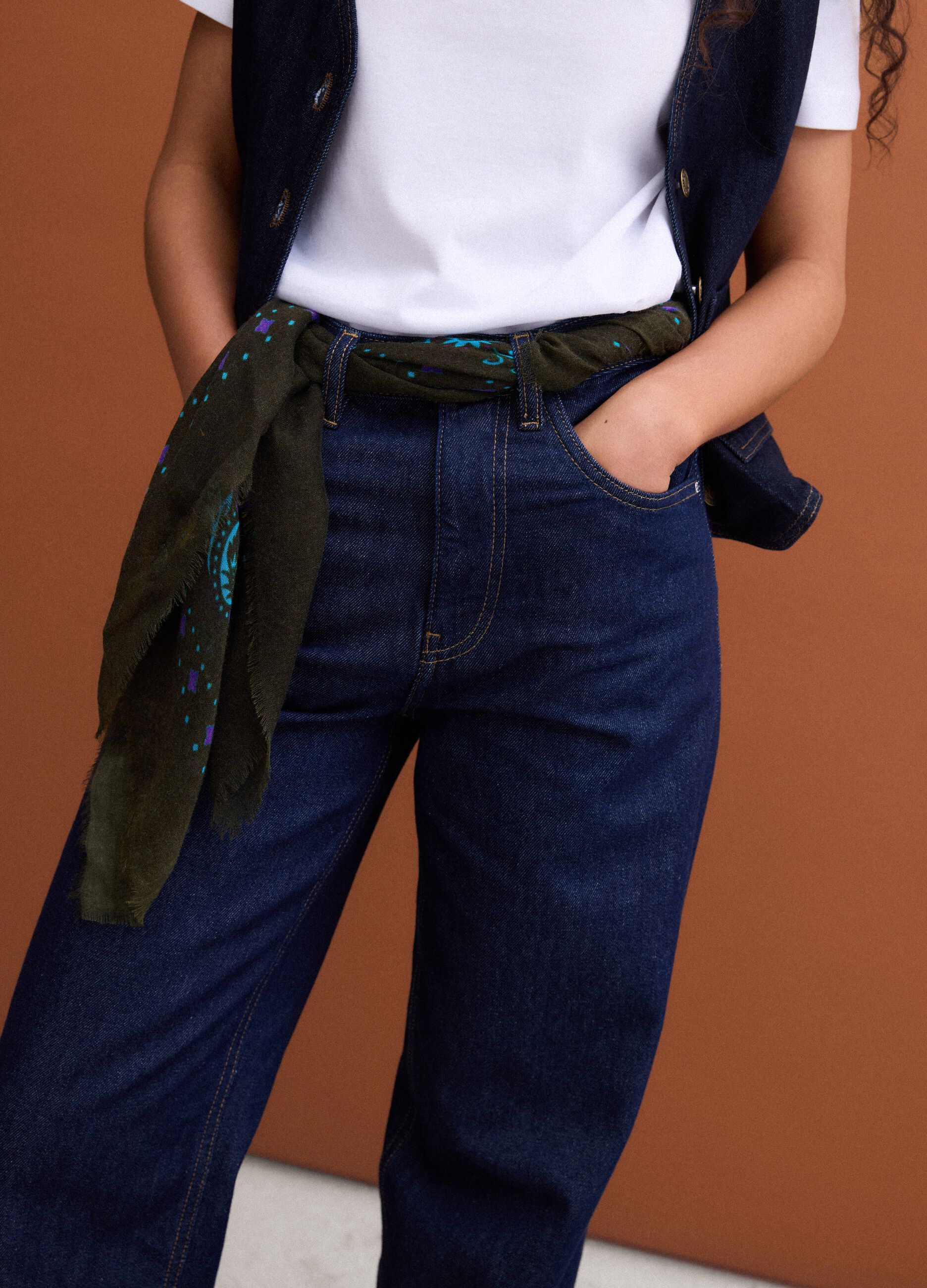 Blue denim straight-fit jeans in pure cotton