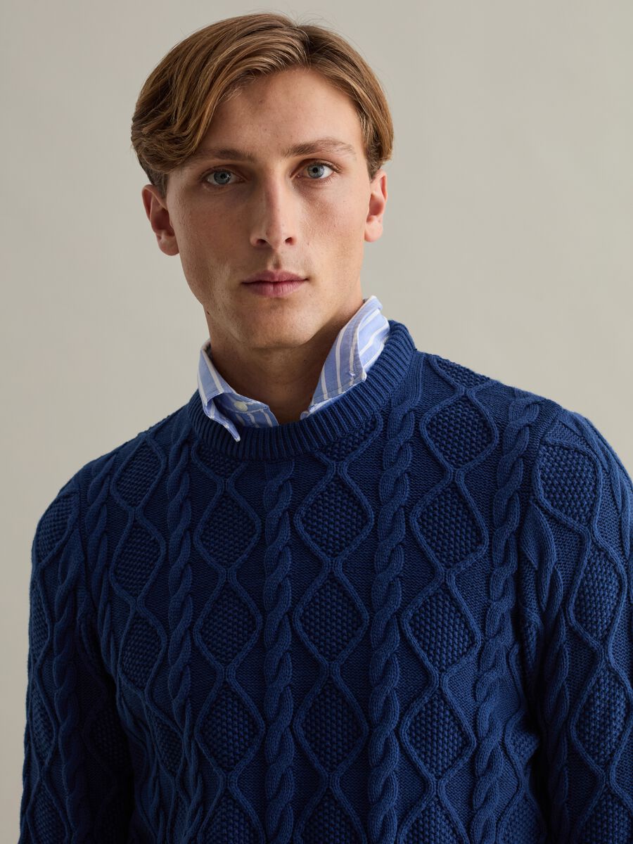 Pullover a trecce con motivo a rombi_3
