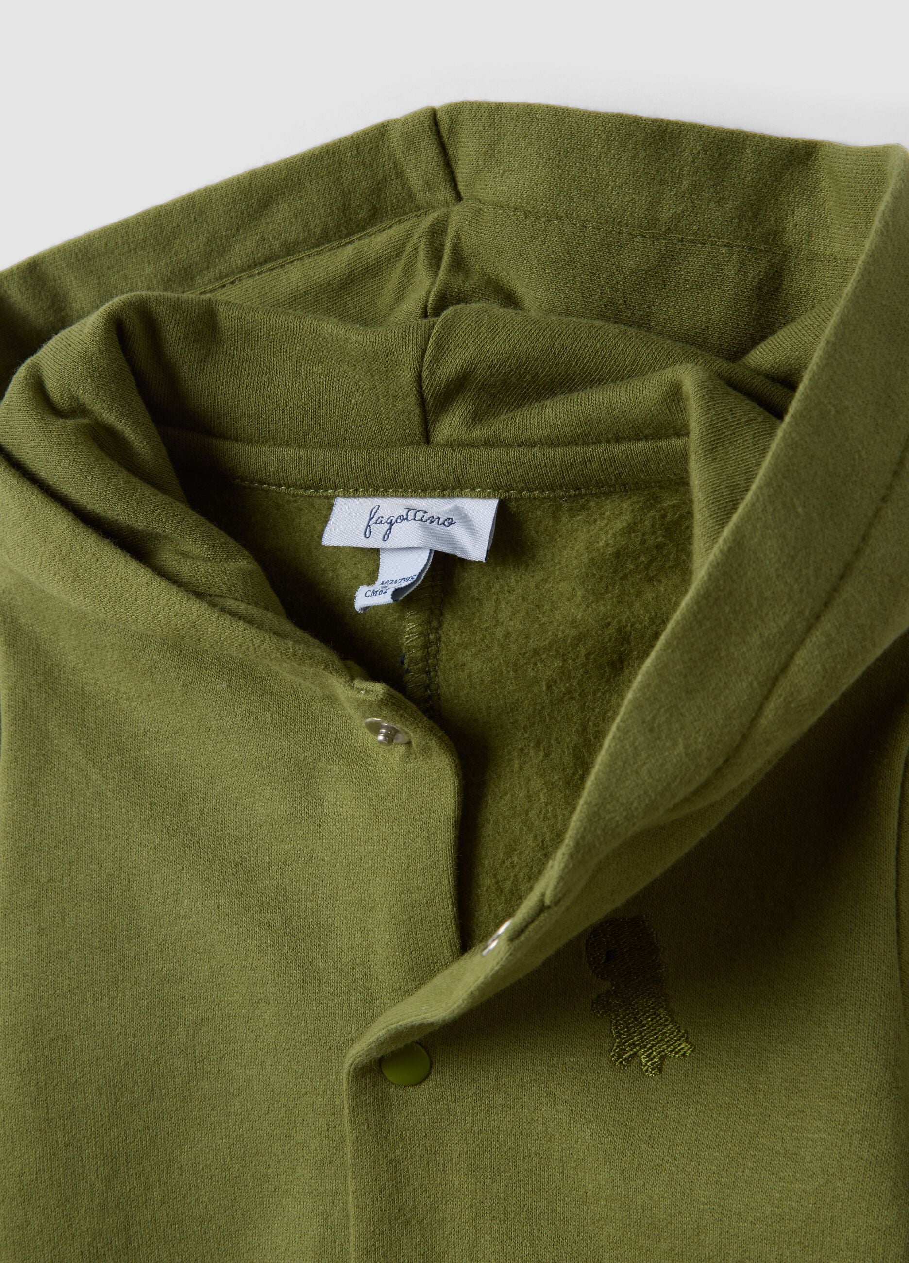 Green dinosaur hooded babygrow in pure organic cotton