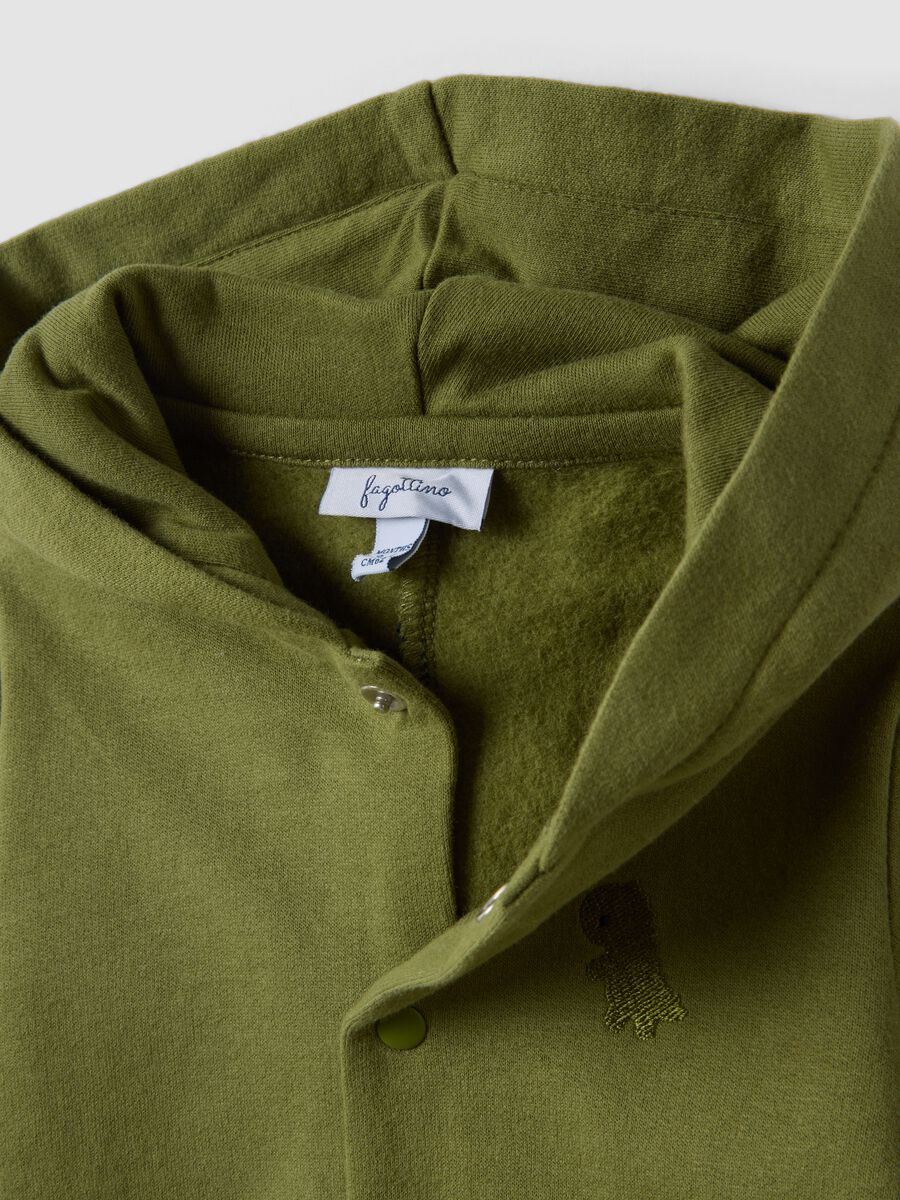 Tutina verde con cappuccio in puro cotone organico a forma di dinosauro_2