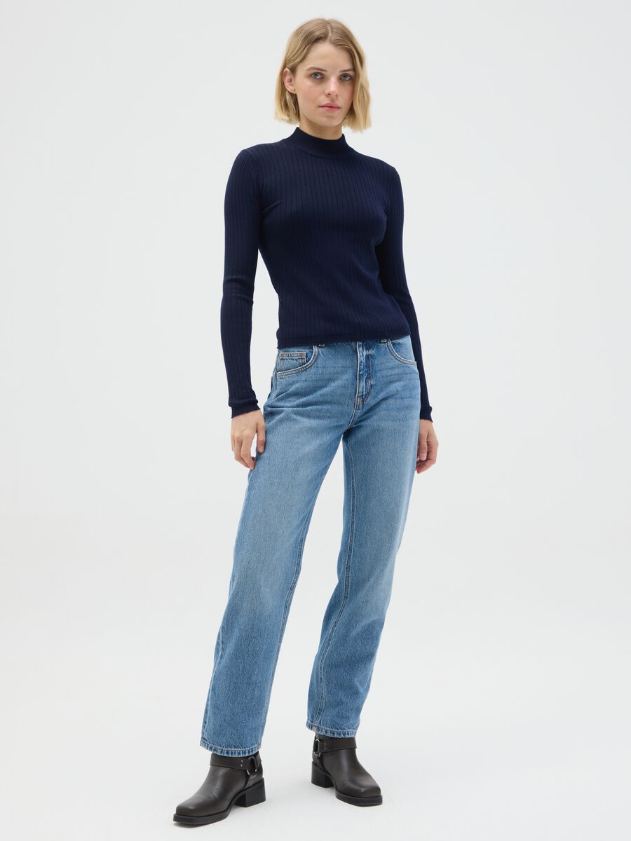 Blue fitted viscose blend sweater_1