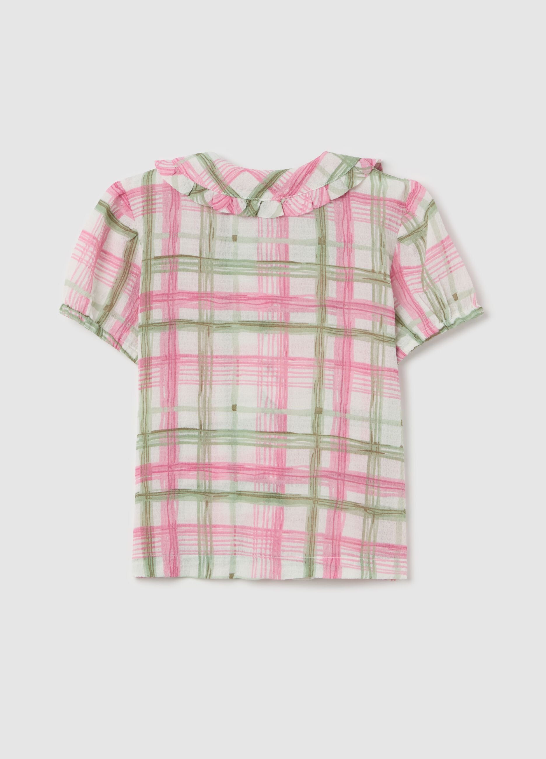 Short-sleeved shirt with check pattern