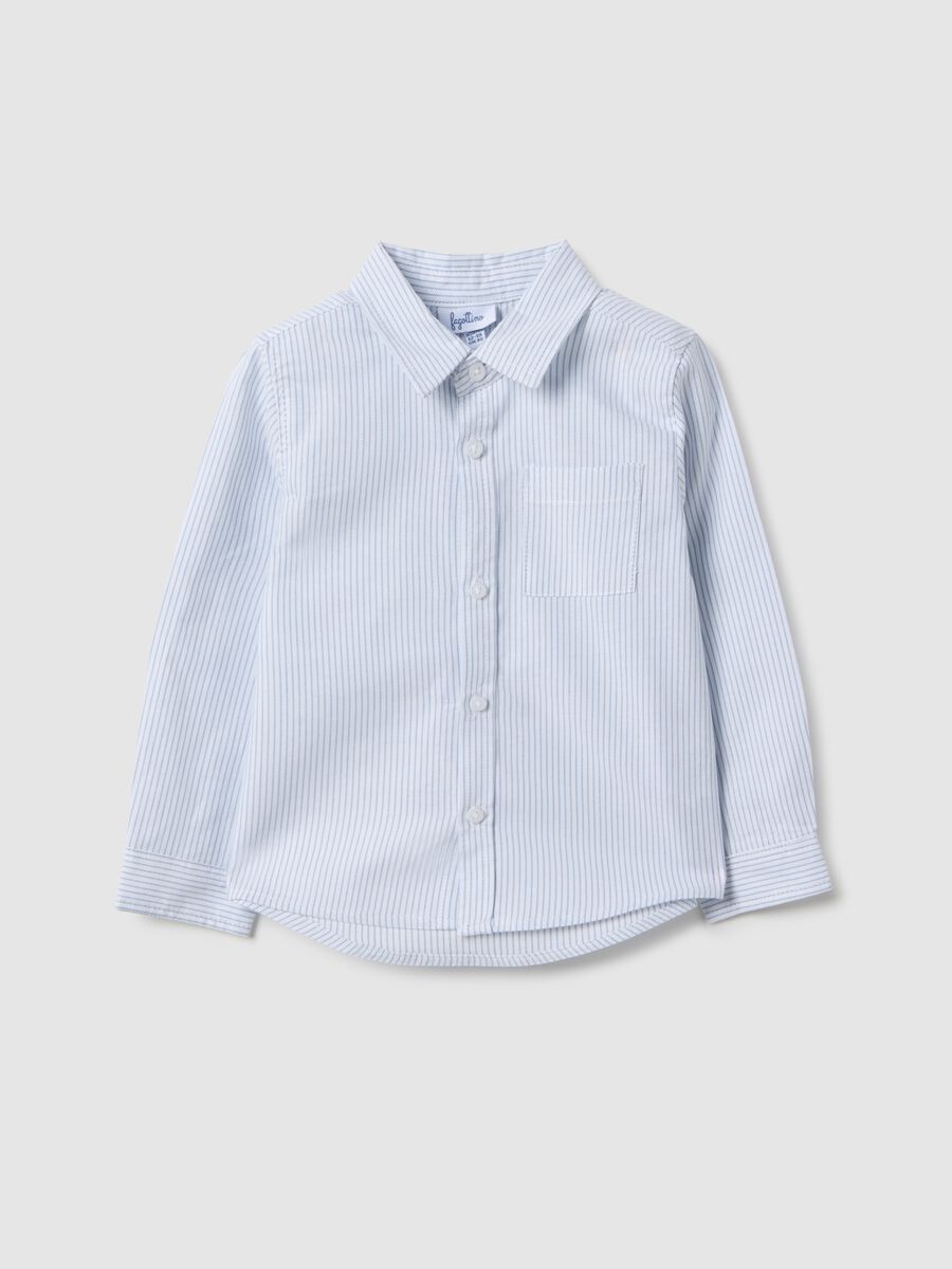 Blue striped pure cotton regular fit shirt for boy_0