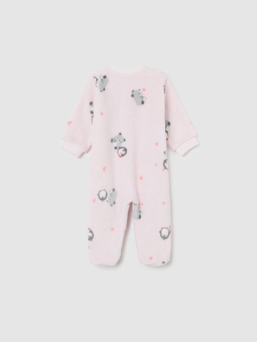Pink coral fleece baby suit with zip and long sleeves_1