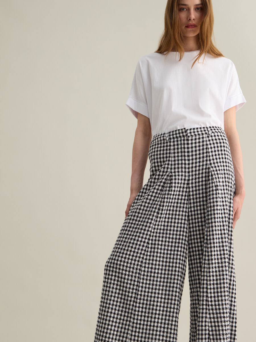 Wide Black and White Checkered Trousers Piombo_2