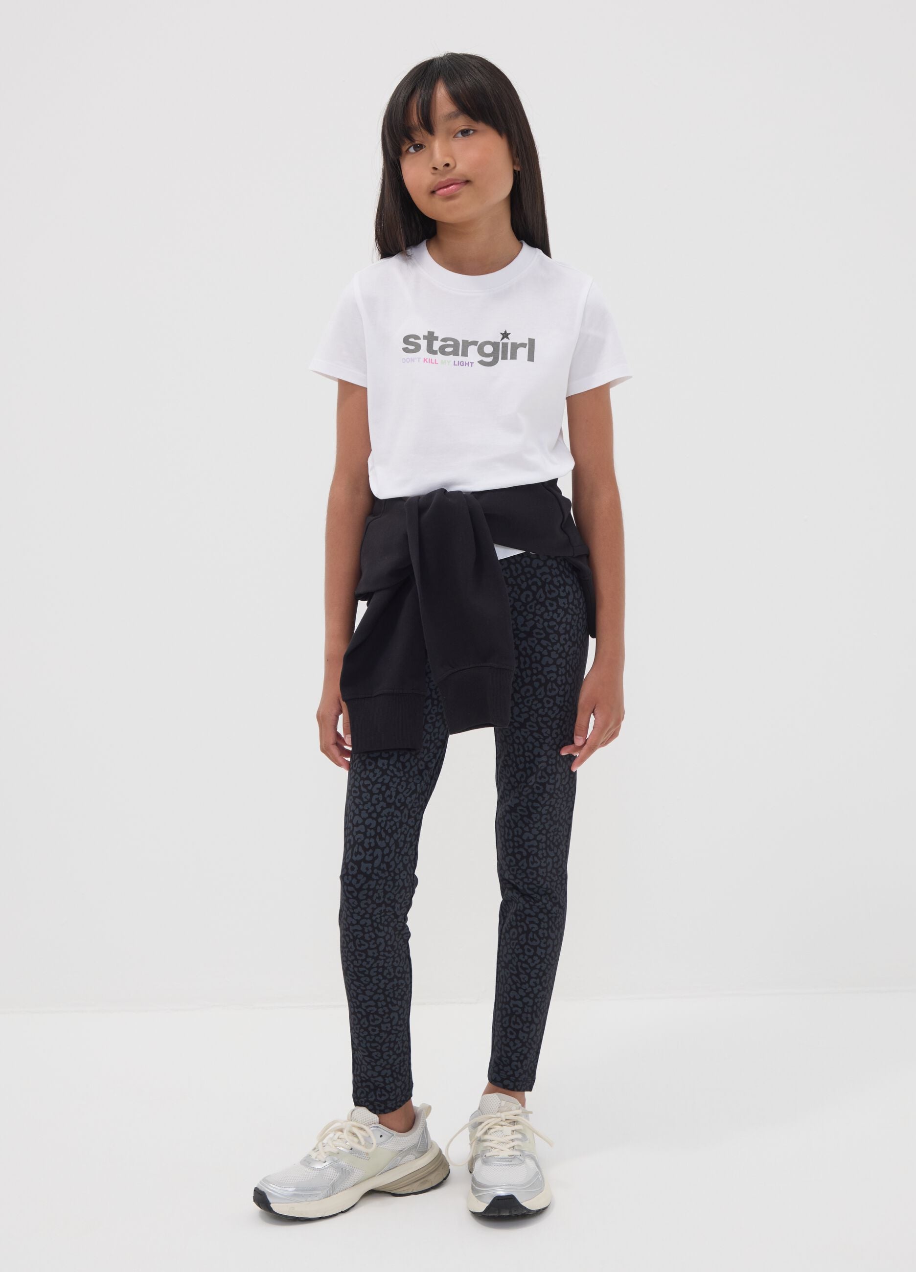 Girls&rsquo; black skinny-fit leggings in stretch organic cotton jersey