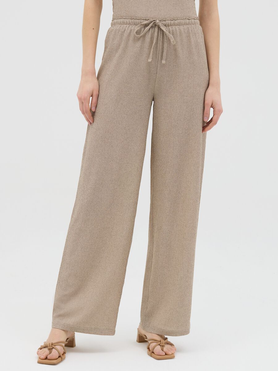 Beige Palazzo Trousers in Stretch Fabric_1