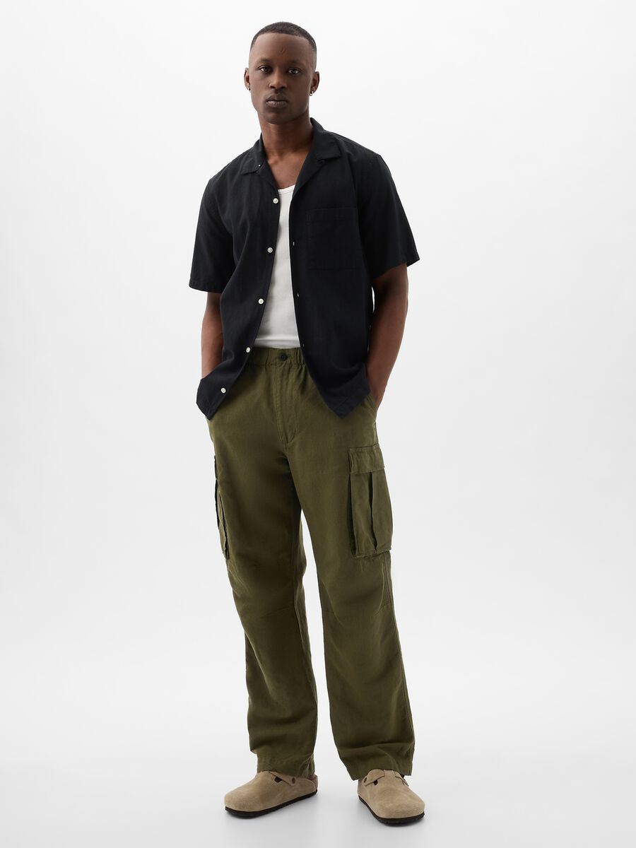 Cargo parachute trousers in linen and cotton_0
