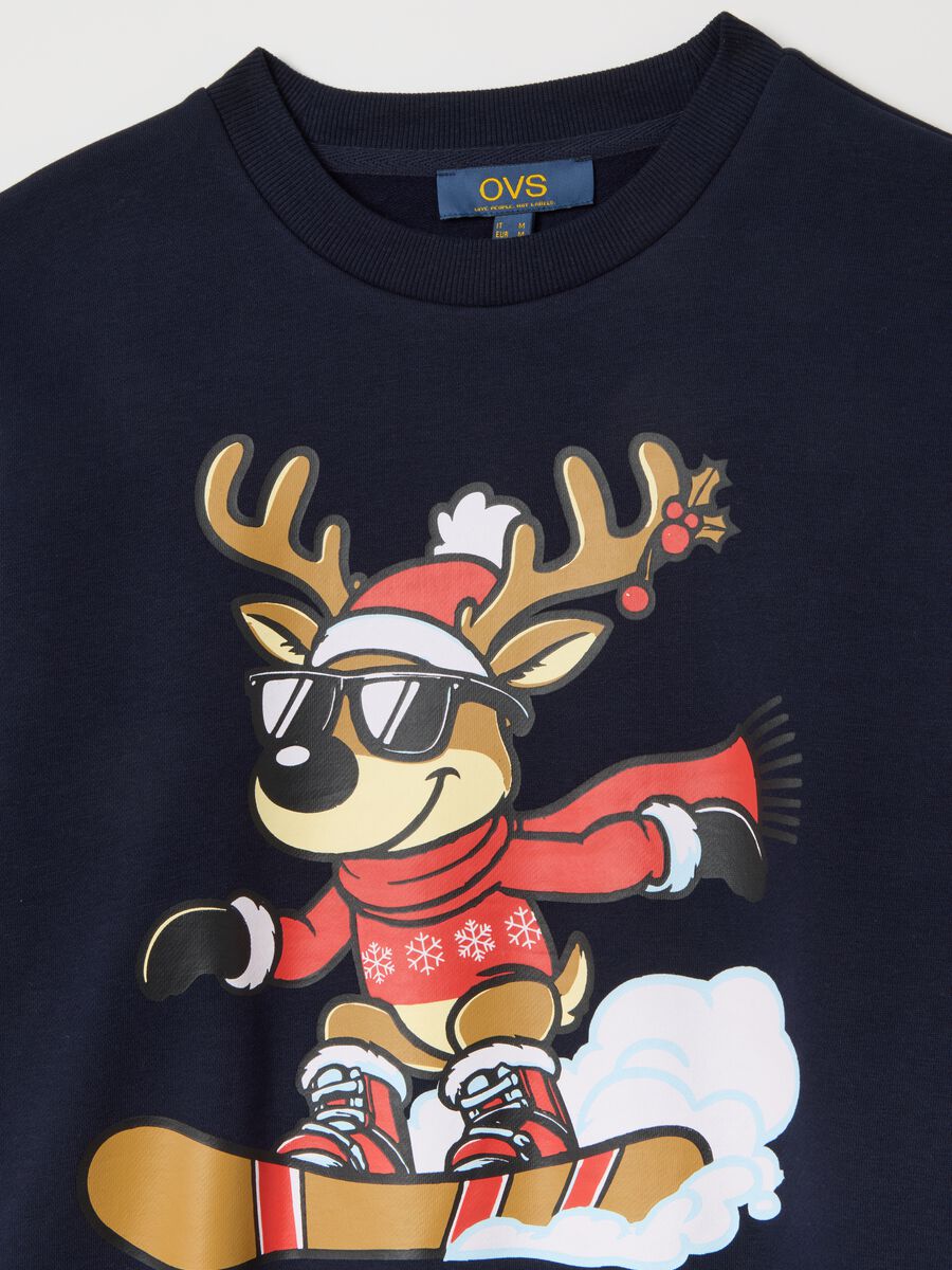 Blue Cotton Blend Sweatshirt Regular Fit with Christmas Print_5