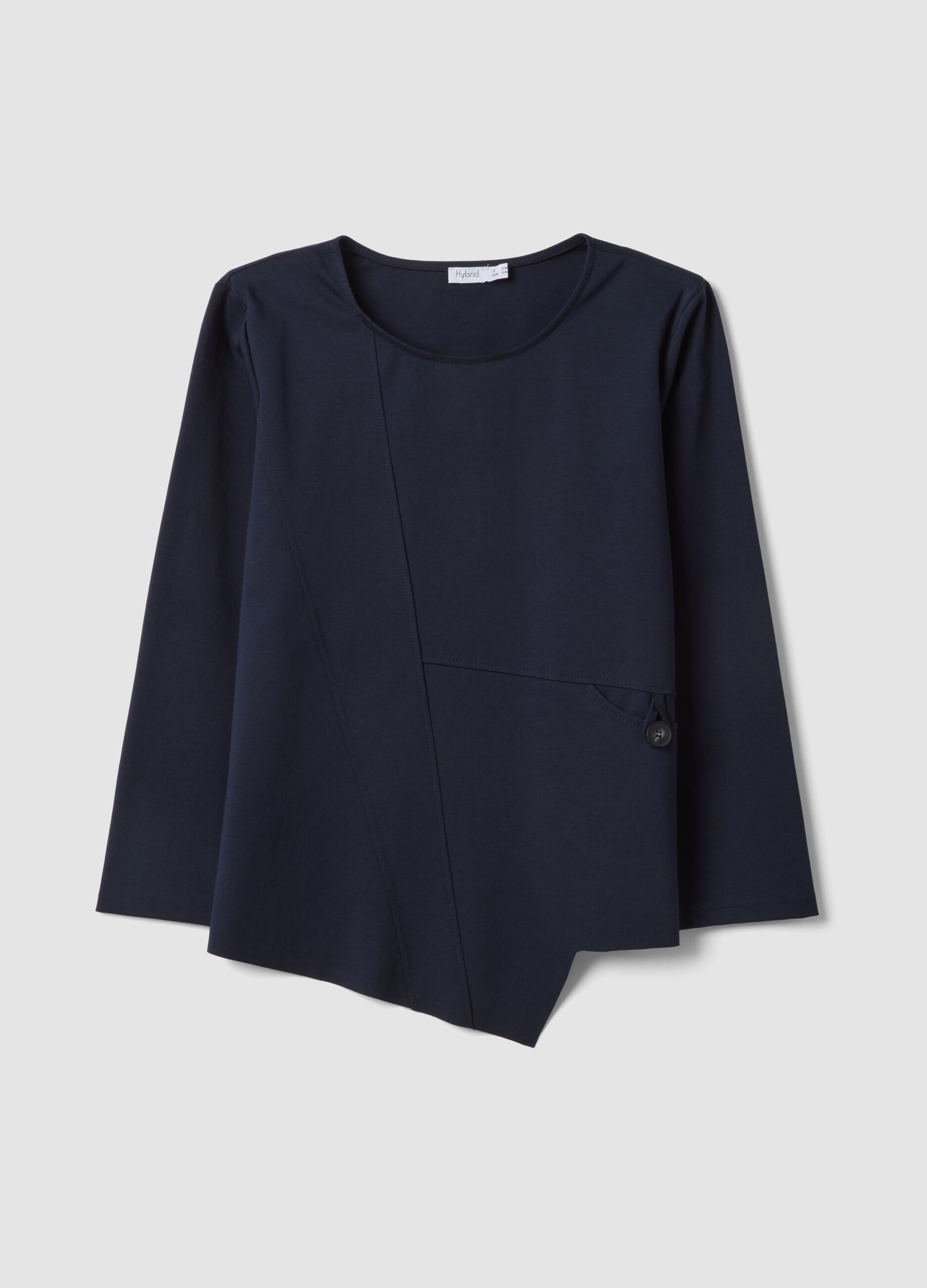 Blue long-sleeved regular-fit stretch cotton blouse