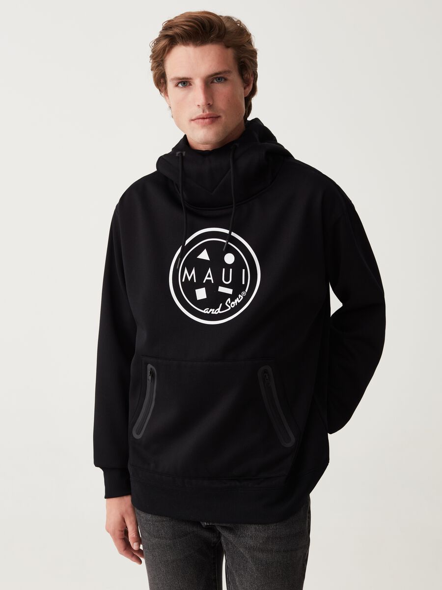 Felpa da snowboard con cappuccio e marsupio stampa logo_0
