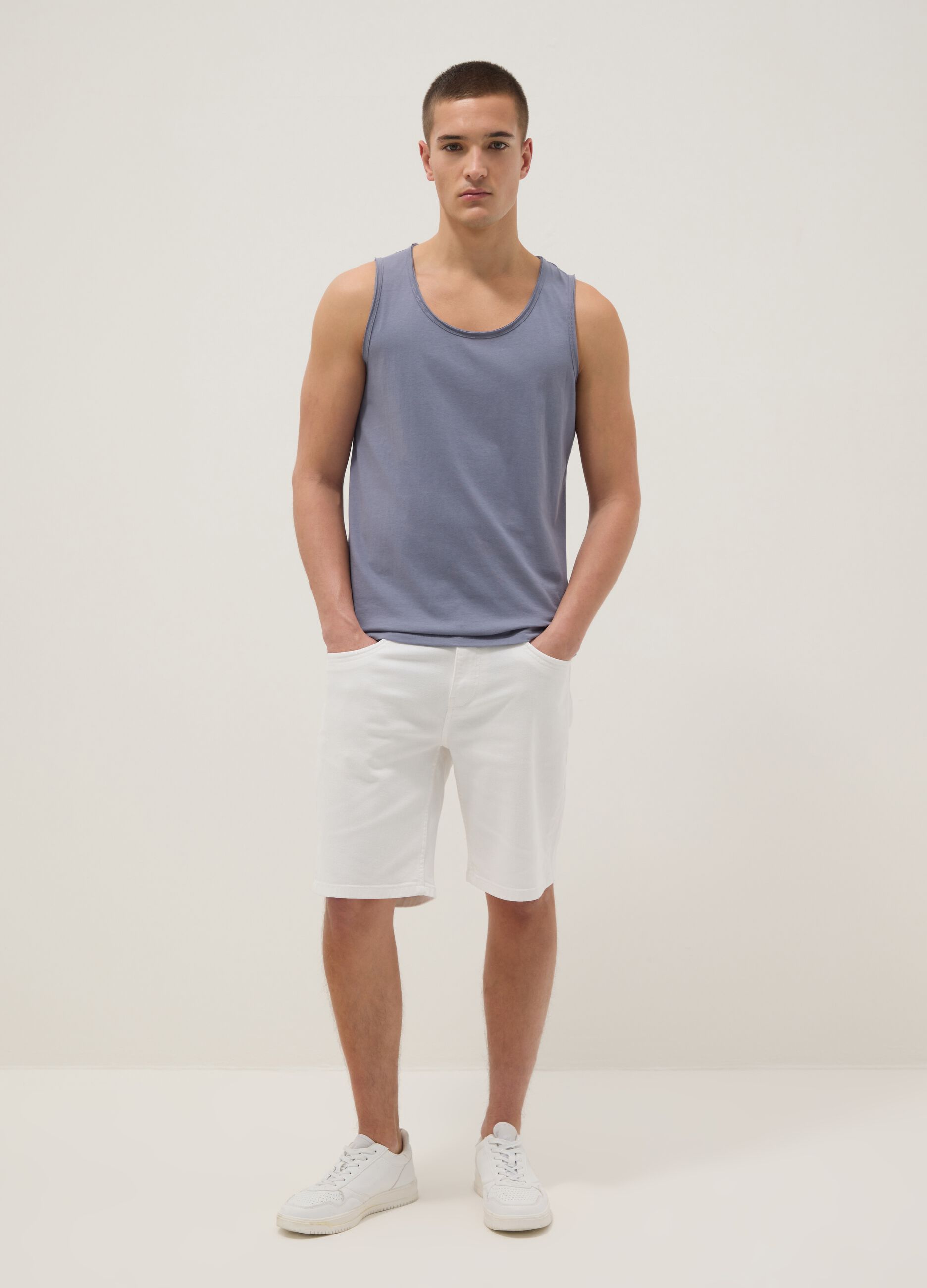 Blue pure cotton vest top