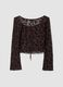Brown stretch T-shirt with flocked floral pattern_2