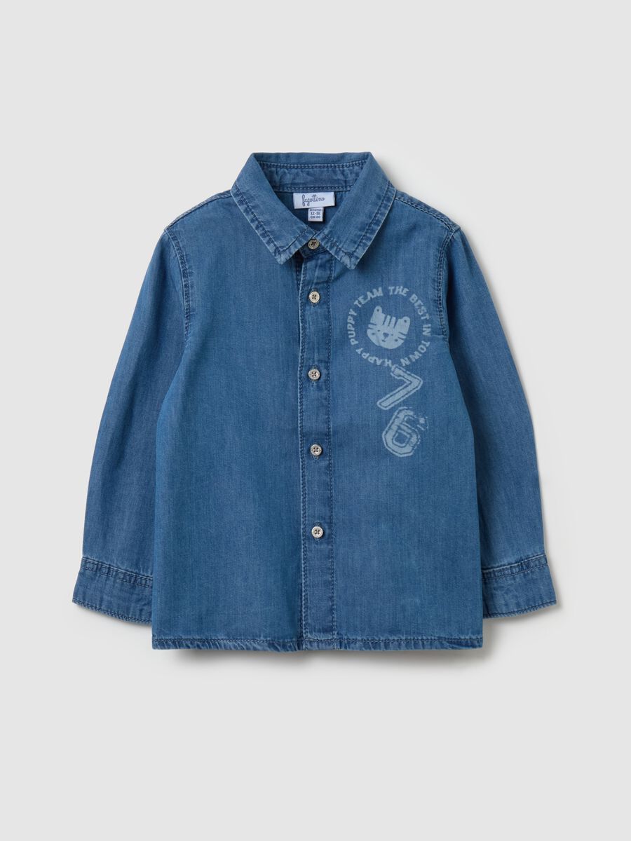 Camicia in denim stampa lettering e tigrotto_0