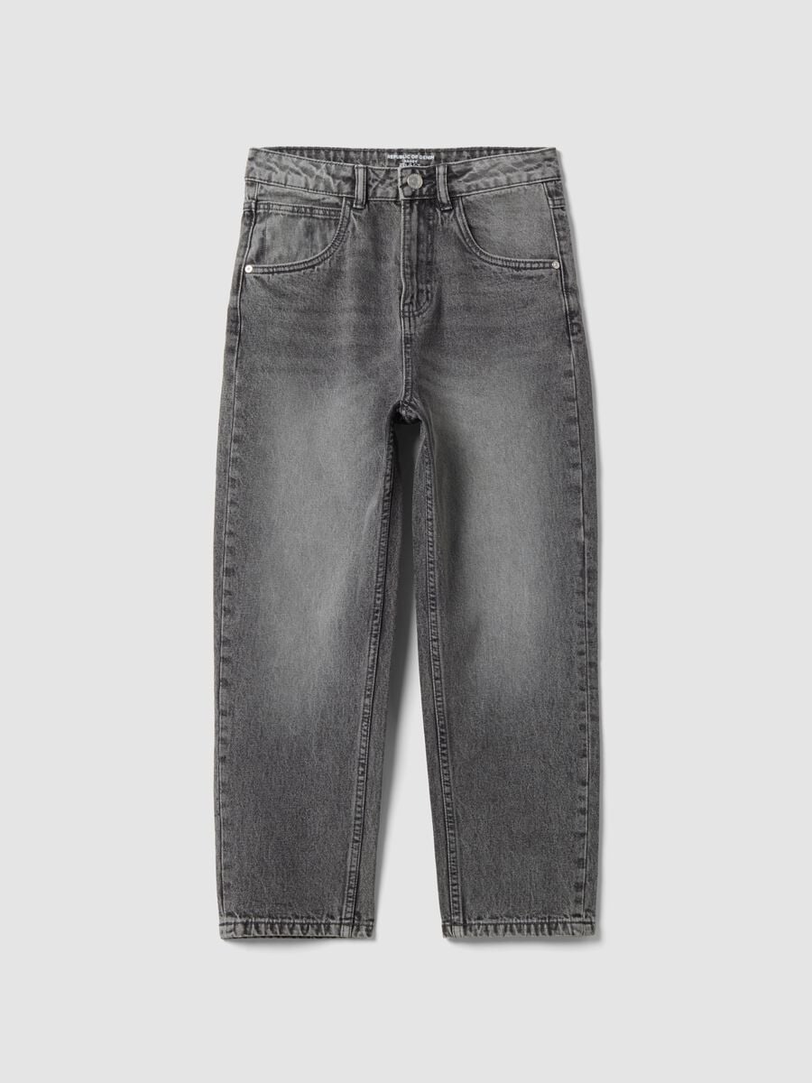 Jeans grigi in puro cotone baggy fit per ragazzo_0