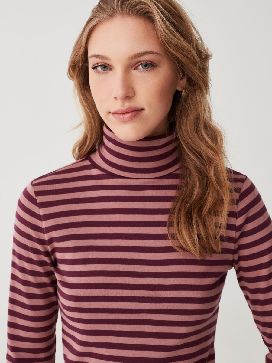 Striped T-shirt with high neck_0